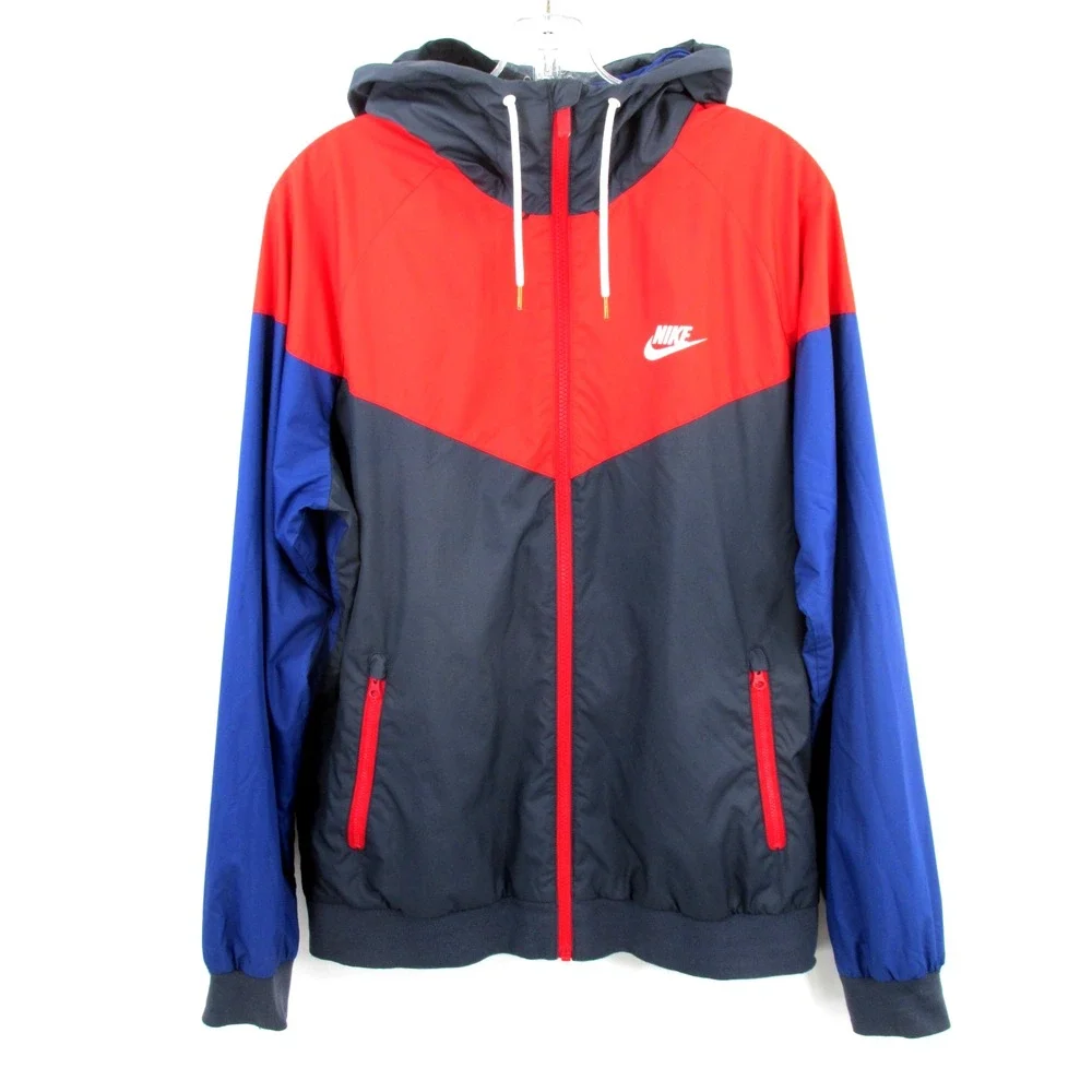 2016 NIKE Hoodie Windbreaker Jacket Men Med Color Block Nike Swoosh Zip Pockets